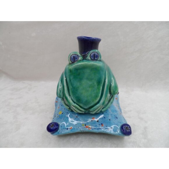 Frog Prince Ceramic Bud Vase Blue & Green - Picture 1 of 9